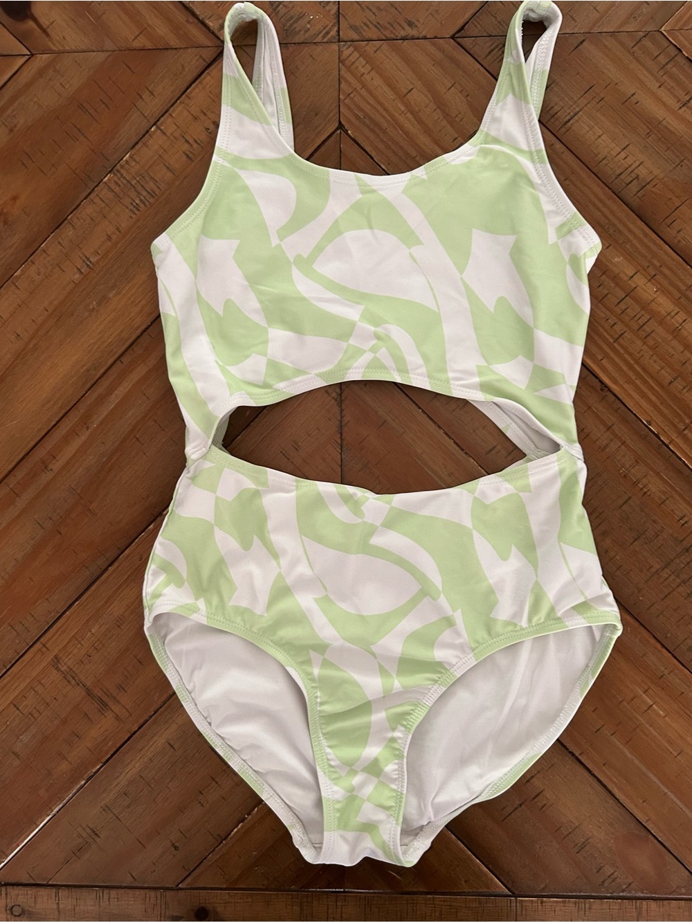 Old Navy Green & White Cutout One-Piece Swimsuit